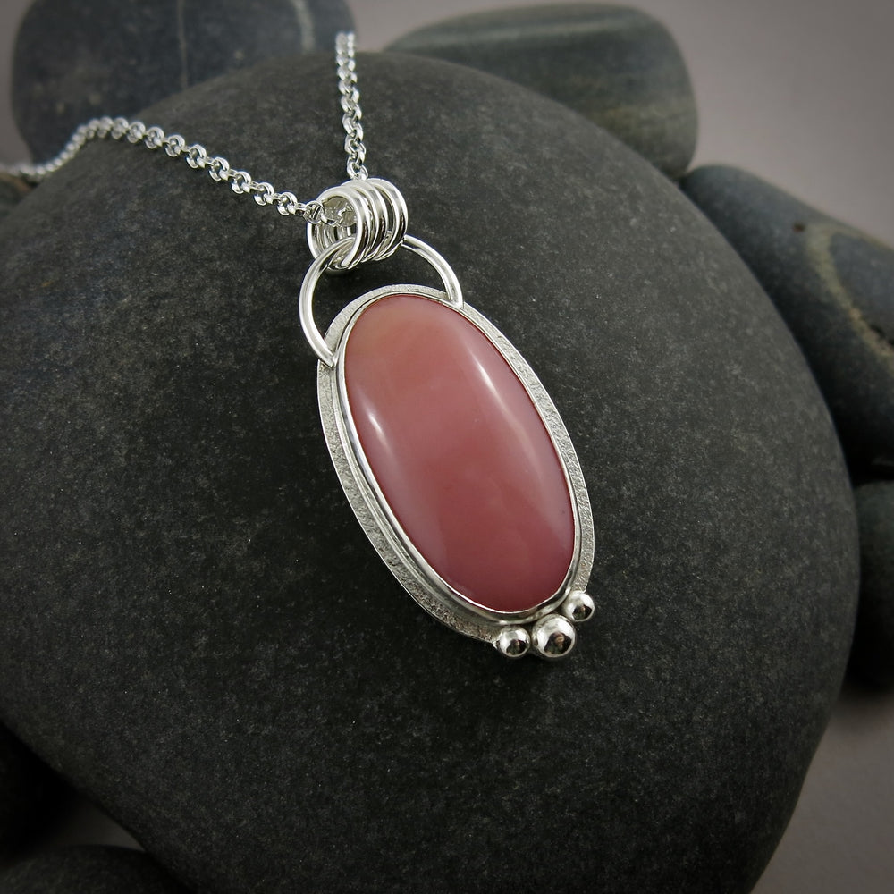 Pink opal halo necklace in sterling silver by Mikel Grant Jewellery