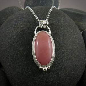 Pink opal halo necklace in sterling silver by Mikel Grant Jewellery