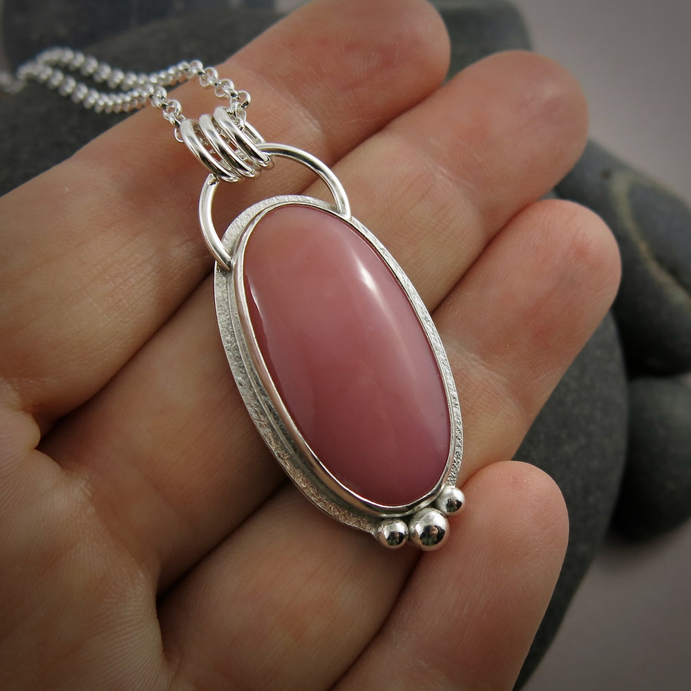 Pink opal halo necklace in sterling silver by Mikel Grant Jewellery