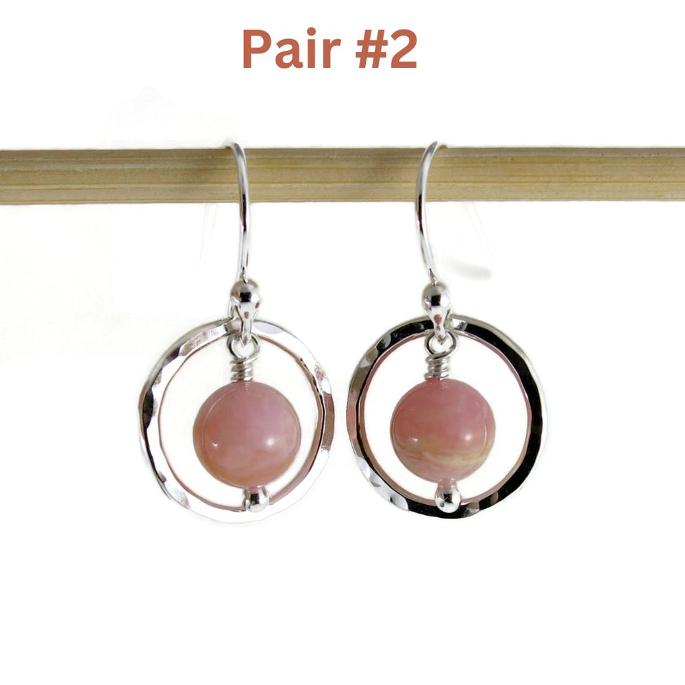 Pink opal nesting circle earrings in sterling silver by Mikel Grant Jewellery