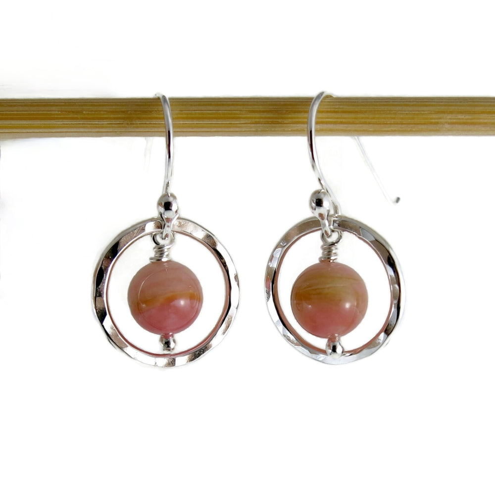 Pink opal nesting circle earrings in sterling silver by Mikel Grant Jewellery