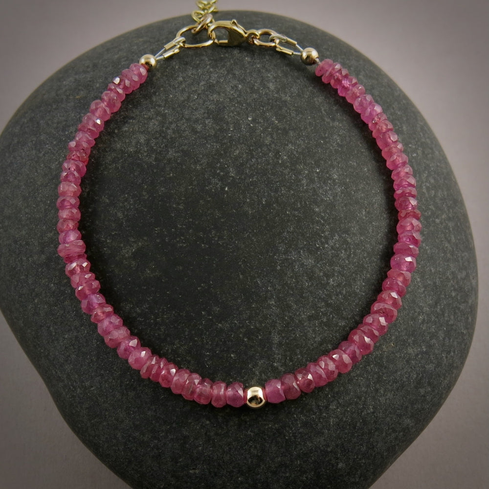 Pink Sapphire Gemstone Bead Bracelet • 14K Gold & Gold Fill
