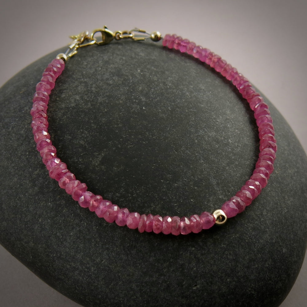 Pink Sapphire Gemstone Bead Bracelet • 14K Gold & Gold Fill
