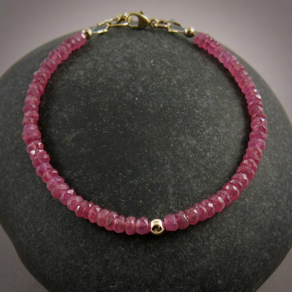 Pink Sapphire Gemstone Bead Bracelet • 14K Gold & Gold Fill