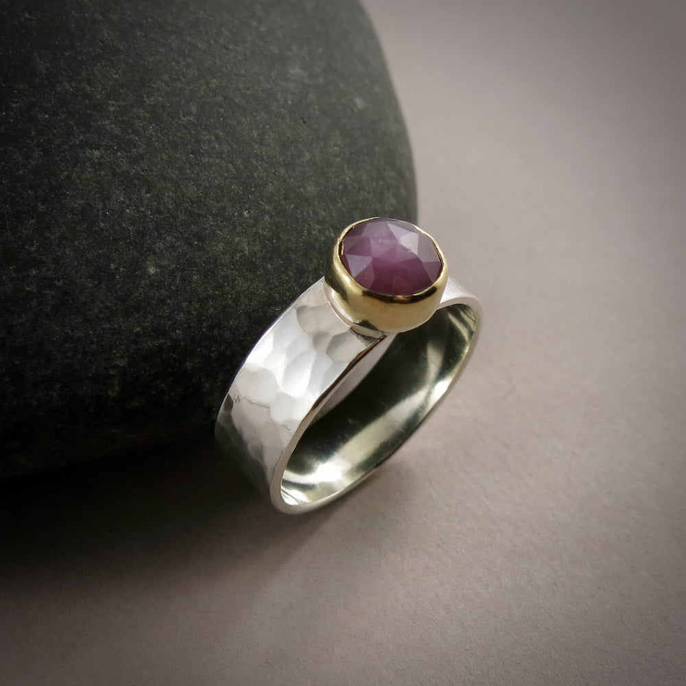 Pink Sapphire Ring • 18K Gold & Sterling Silver • Size 7.5