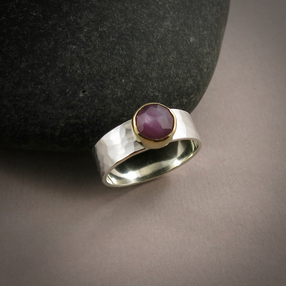 Pink Sapphire Ring • 18K Gold & Sterling Silver • Size 7.5