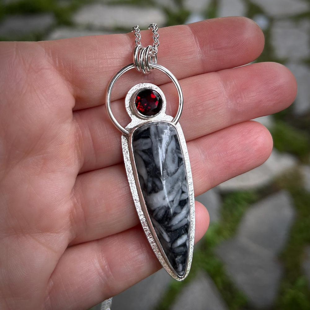 Pinolith and Garnet Necklace in Sterling Silver by Mikel Grant Jewellery