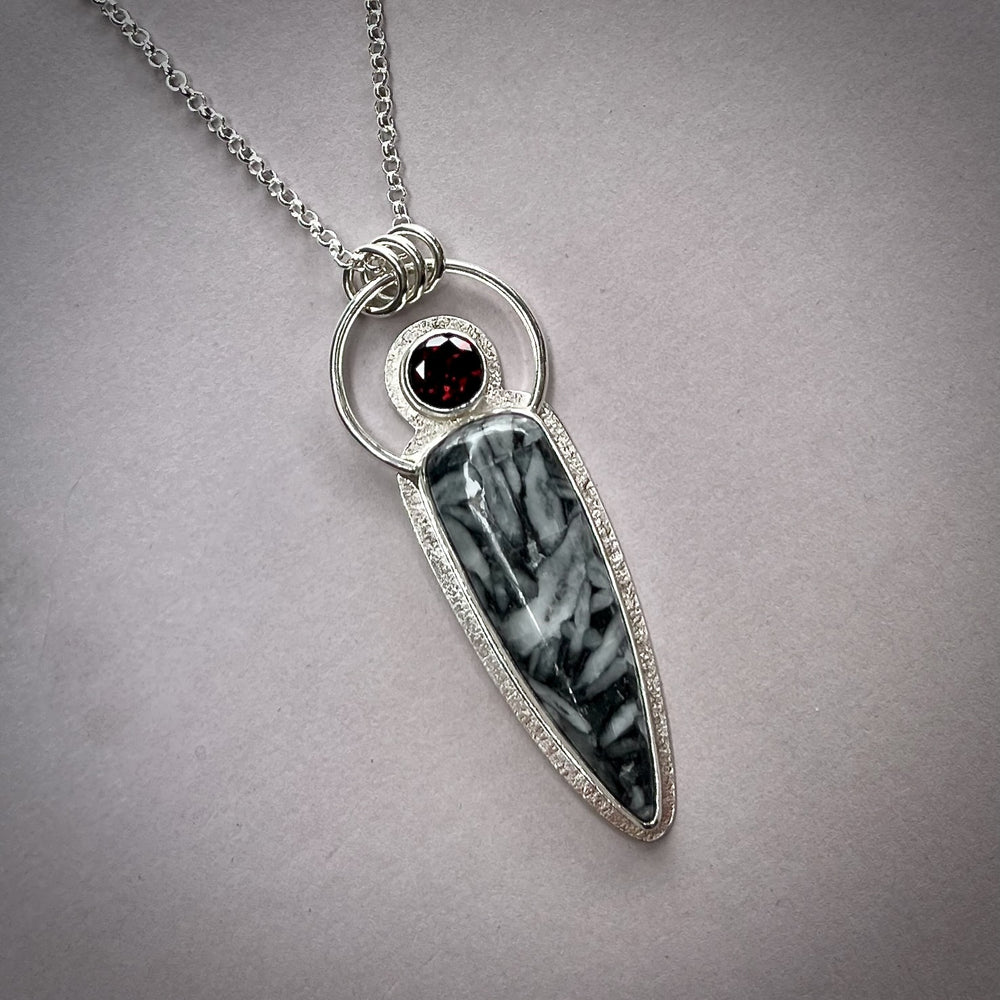 Pinolith and Garnet Necklace in Sterling Silver by Mikel Grant Jewellery