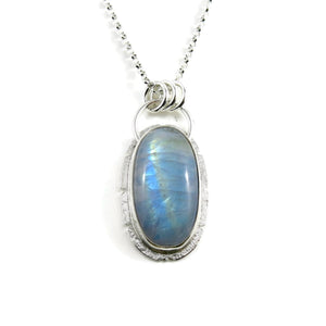 Rainbow moonstone halo necklace in sterling silver by Mikel Grant Jewellery