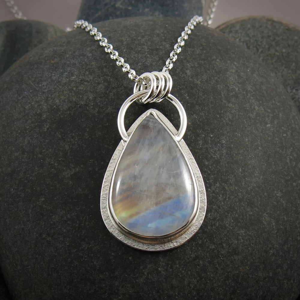 Super Colourful Rainbow Moonstone Pendant  • Sterling Silver