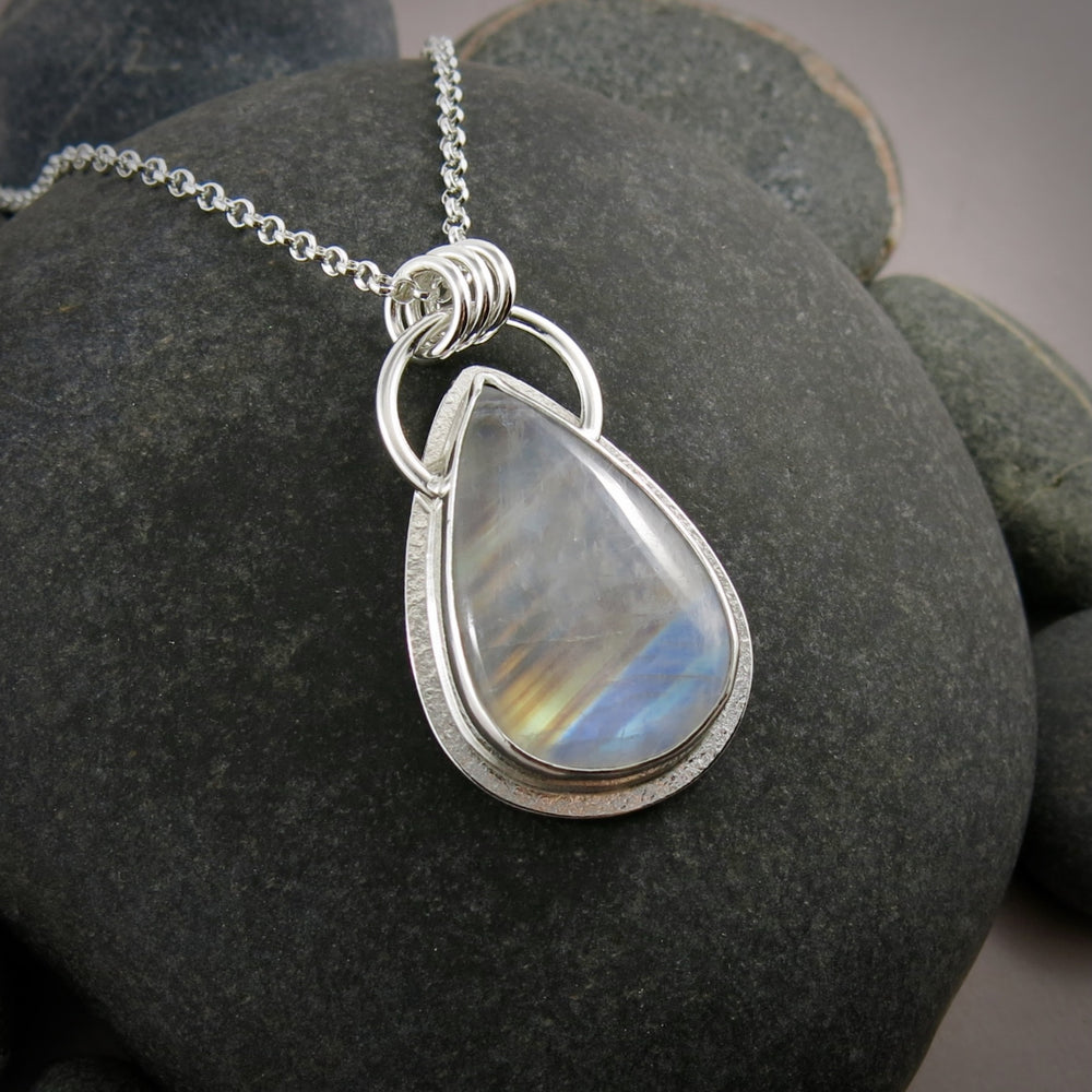 Super Colourful Rainbow Moonstone Pendant  • Sterling Silver