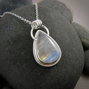 Super Colourful Rainbow Moonstone Pendant  • Sterling Silver