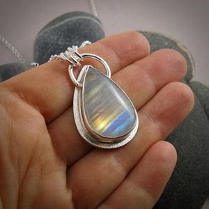 Super Colourful Rainbow Moonstone Pendant  • Sterling Silver