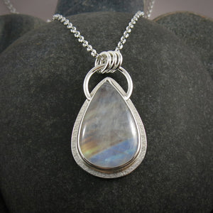 Super Colourful Rainbow Moonstone Pendant  • Sterling Silver
