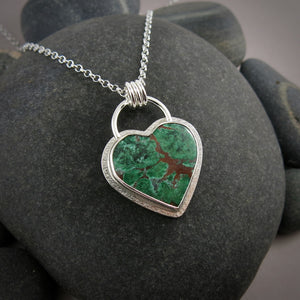 Resilient Heart Necklace by Mikel Grant Jewellery. Chrysocolla Heart Gemstone in Sterling Silver