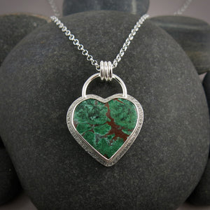 Resilient Heart Necklace by Mikel Grant Jewellery. Chrysocolla Heart Gemstone in Sterling Silver