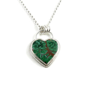 Resilient Heart Necklace by Mikel Grant Jewellery.  Chrysocolla Heart Gemstone in Sterling Silver