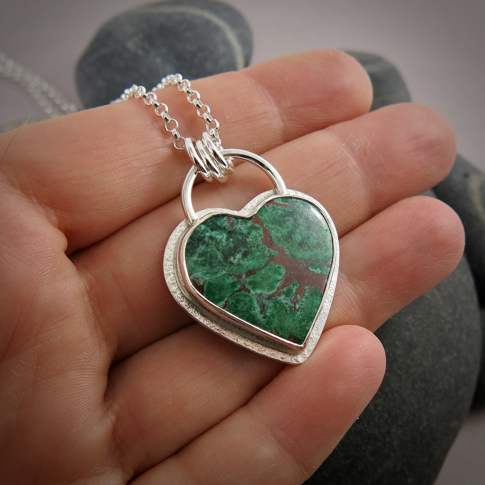 Resilient Heart Necklace by Mikel Grant Jewellery. Chrysocolla Heart Gemstone in Sterling Silver