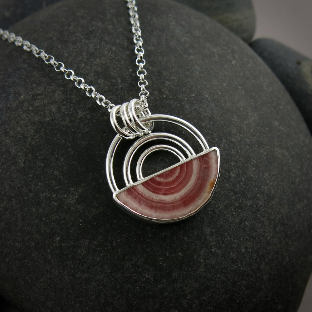 Rhodochrosite rainbow necklace in sterling silver by Mikel Grant Jewellery