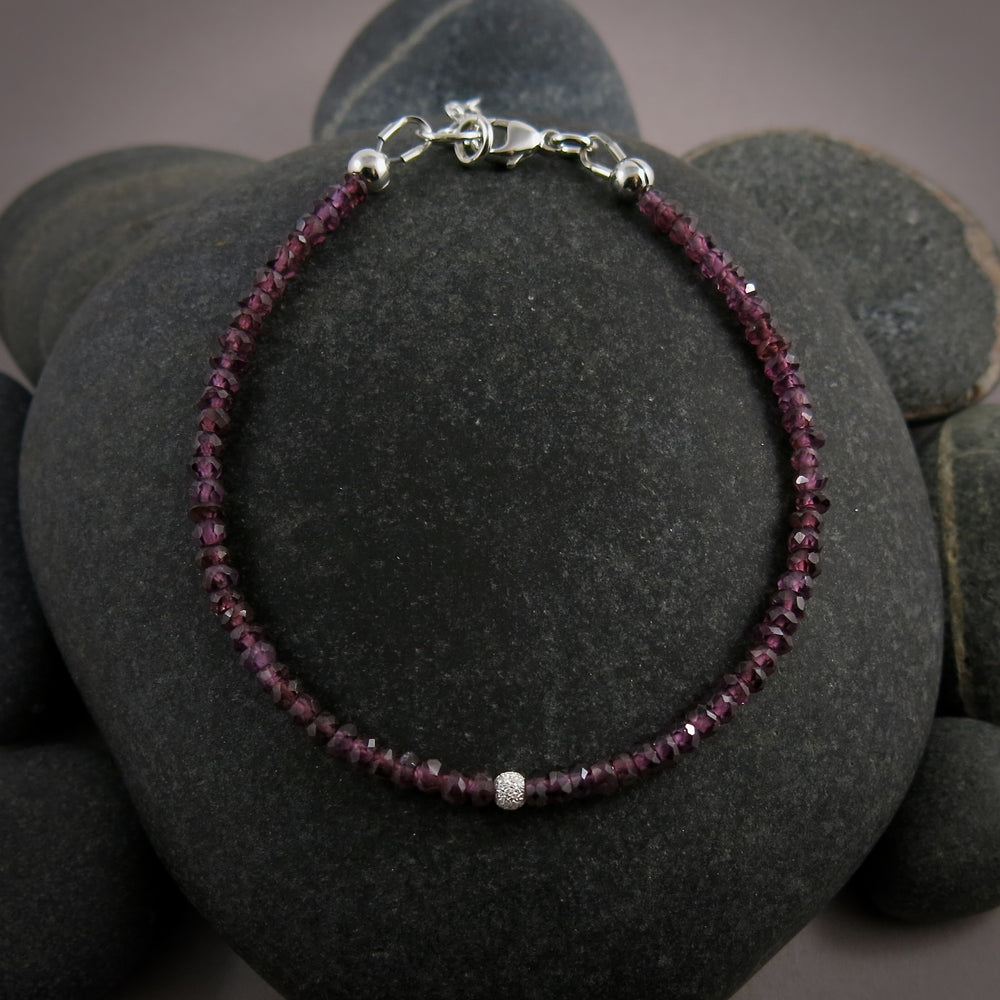 Rhodolite garnet faceted gemstone bead bracelet by Mikel Grant Jewellery