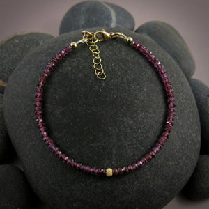 Rhodolite garnet faceted gemstone bead bracelet by Mikel Grant Jewellery