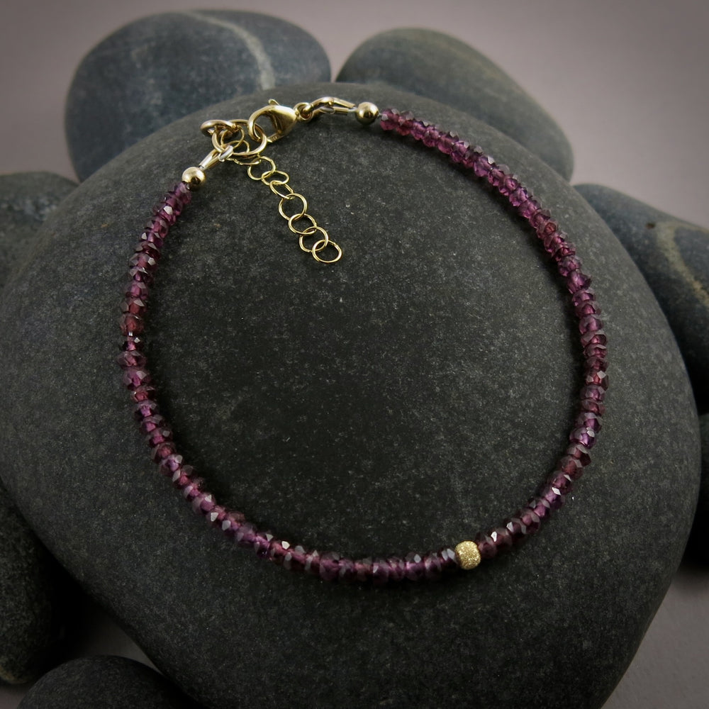 Rhodolite garnet faceted gemstone bead bracelet by Mikel Grant Jewellery