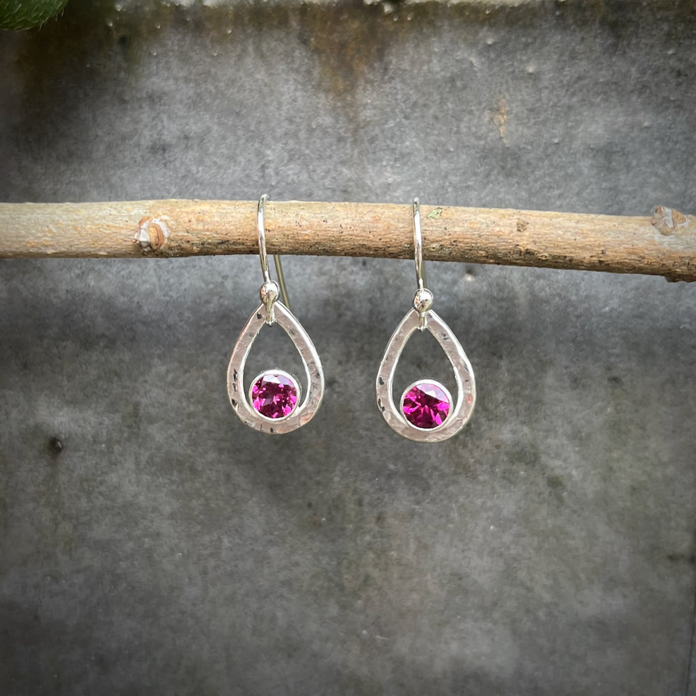 Pink garnet raindrop earrings in sterling silver by Mikel Grant Jewellery