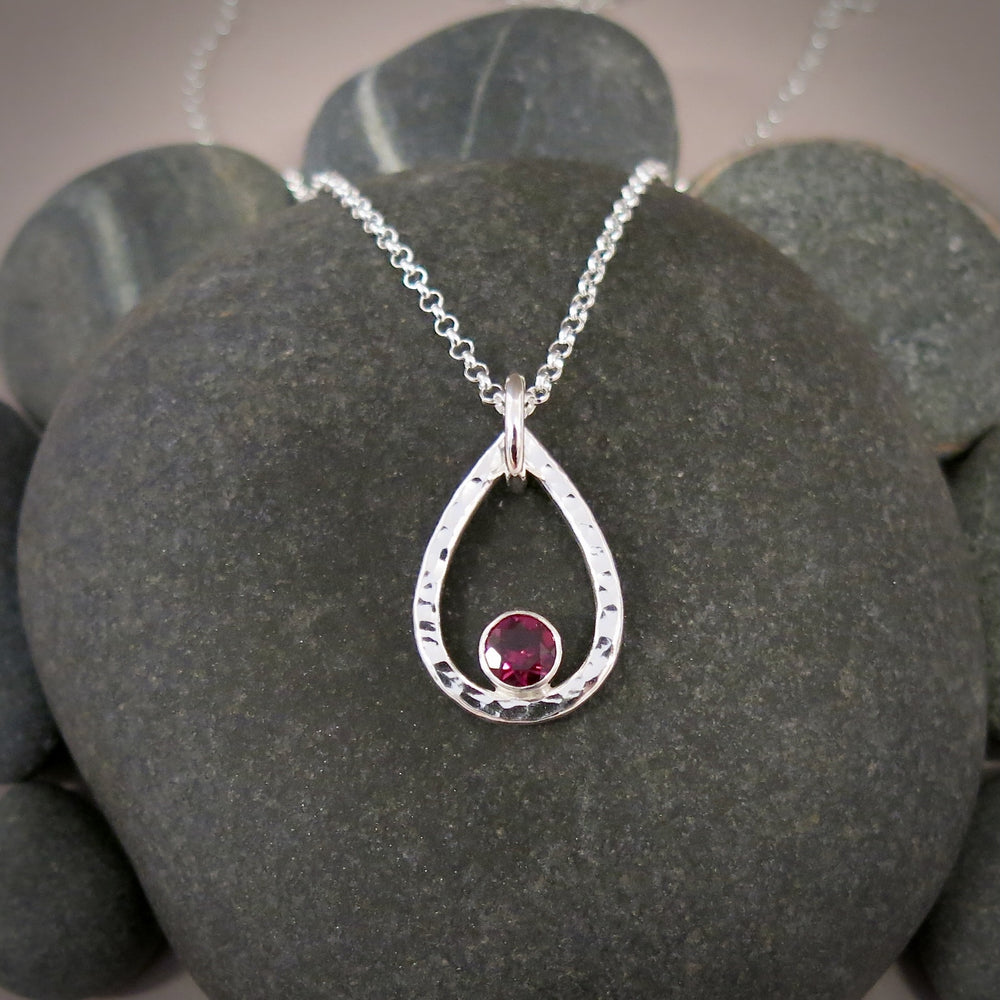 Rhodolite garnet raindrop necklace in sterling silver by Mikel Grant Jewellery