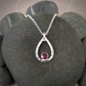 Rhodolite garnet raindrop necklace in sterling silver by Mikel Grant Jewellery