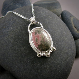 Pink Rhodonite & Pyrite Necklace in Sterling Silver by Mikel Grant Jewellery