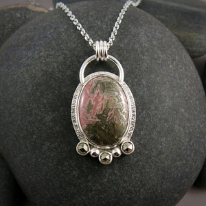 Pink Rhodonite & Pyrite Necklace in Sterling Silver by Mikel Grant Jewellery