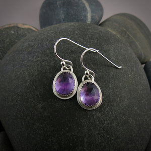 Rose cut amethyst earrings in sterling silver by Mikel Grant Jewellery