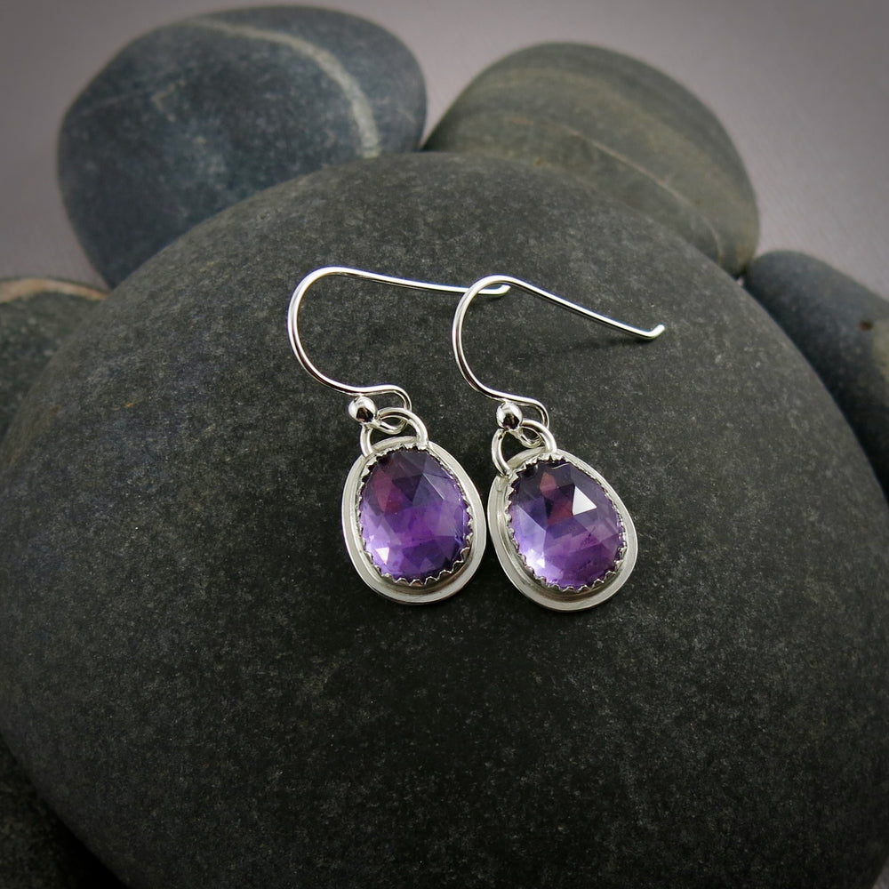 Rose cut amethyst earrings in sterling silver by Mikel Grant Jewellery