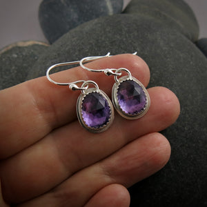 Rose cut amethyst earrings in sterling silver by Mikel Grant Jewellery