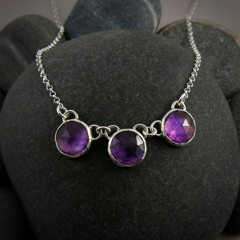 Rose Cut Amethyst Trio Necklace in Sterling Silver by Mikel Grant Jewellery