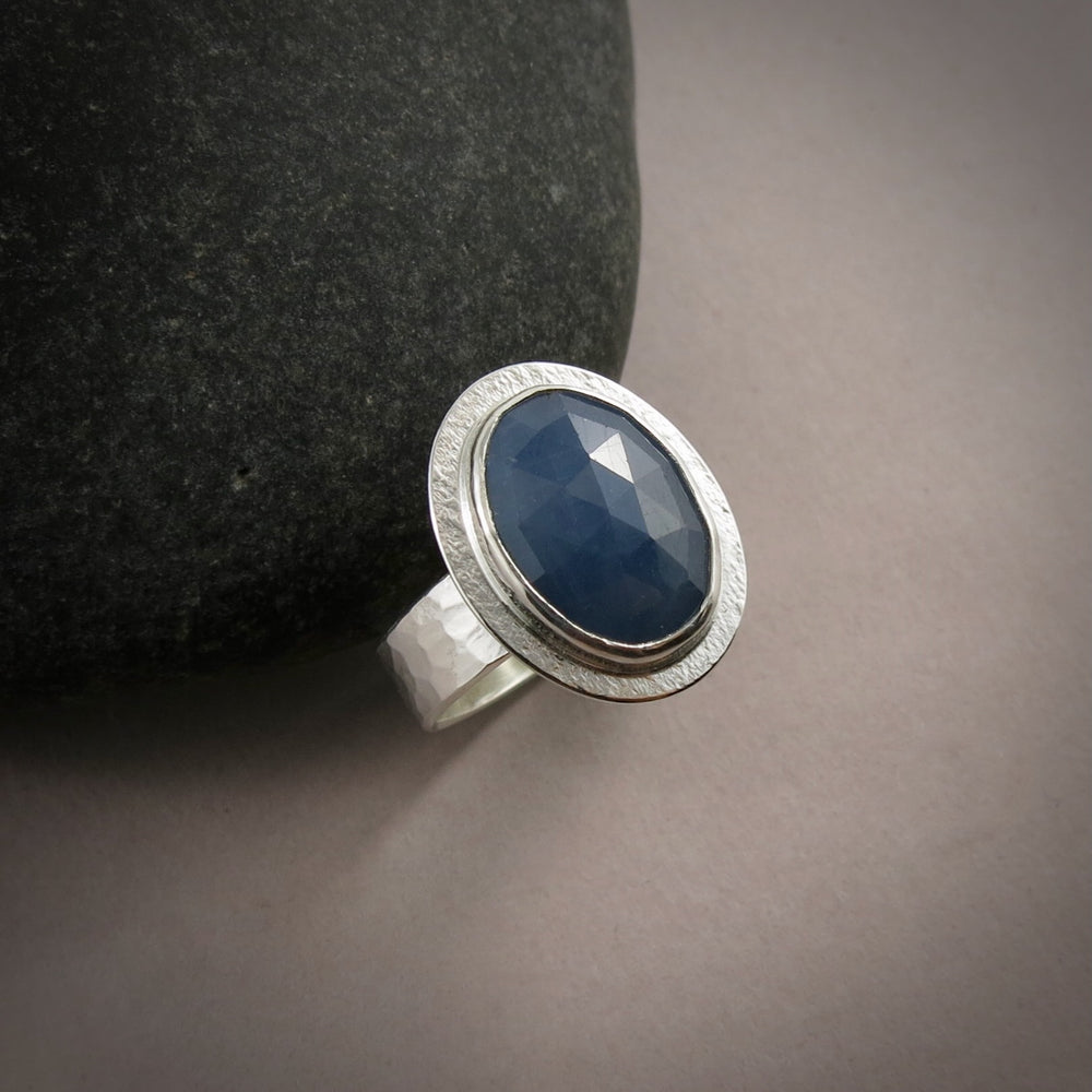 Oval Blue Sapphire Ring • Sterling Silver • Size 8