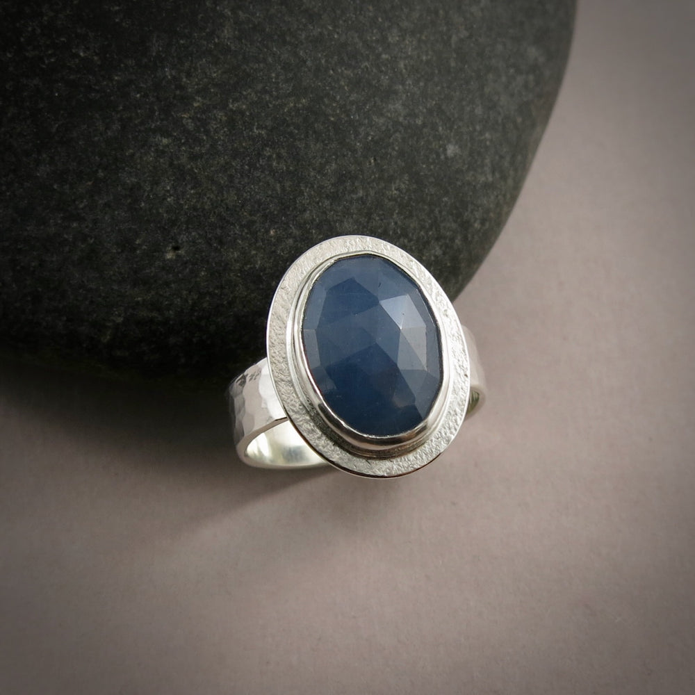 Oval Blue Sapphire Ring • Sterling Silver • Size 8