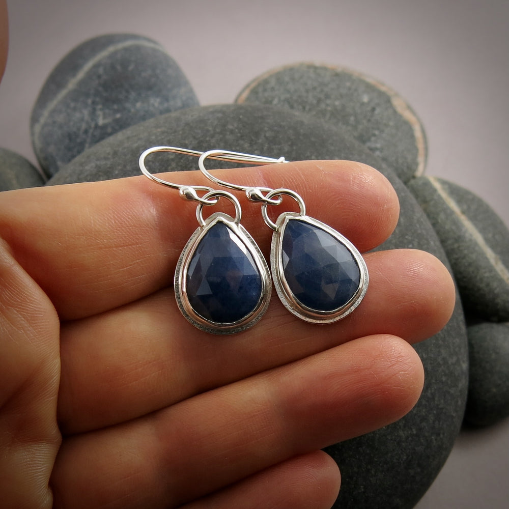 Blue Sapphire Teardrop Earrings • Sterling Silver
