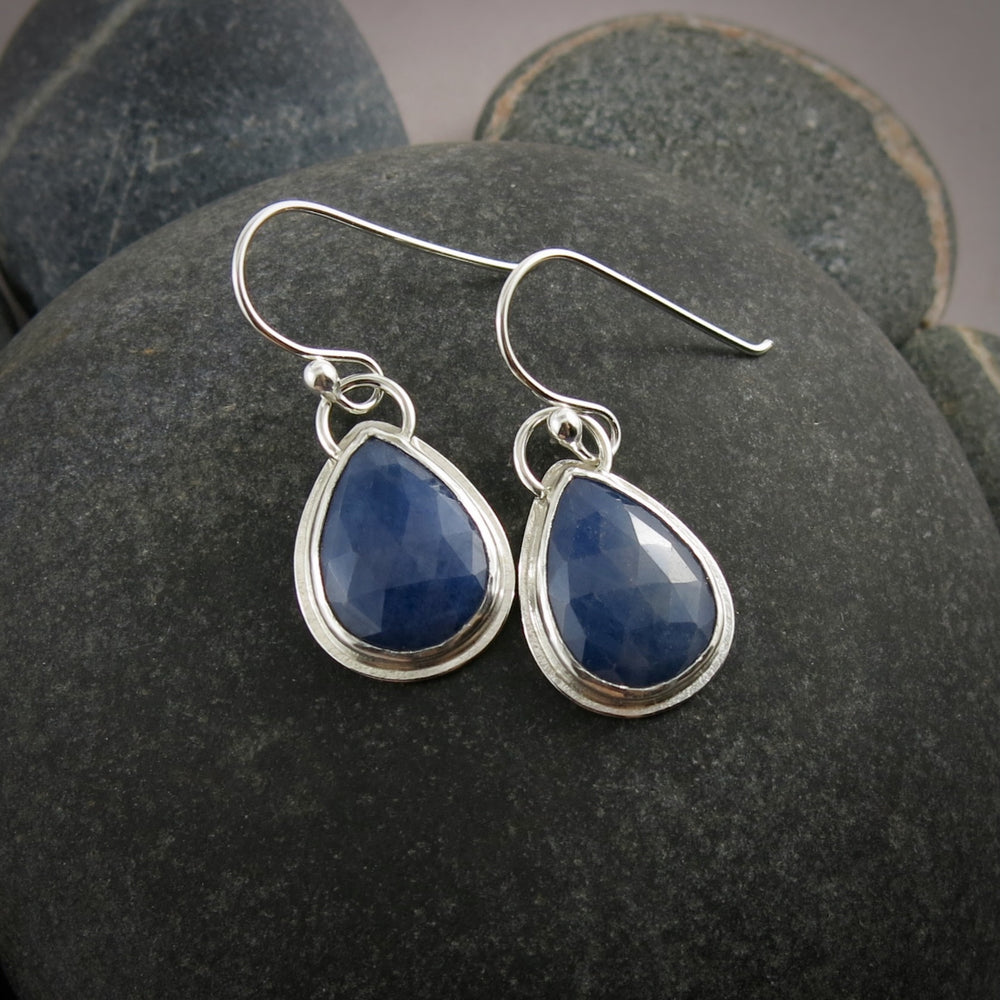 Blue Sapphire Teardrop Earrings • Sterling Silver