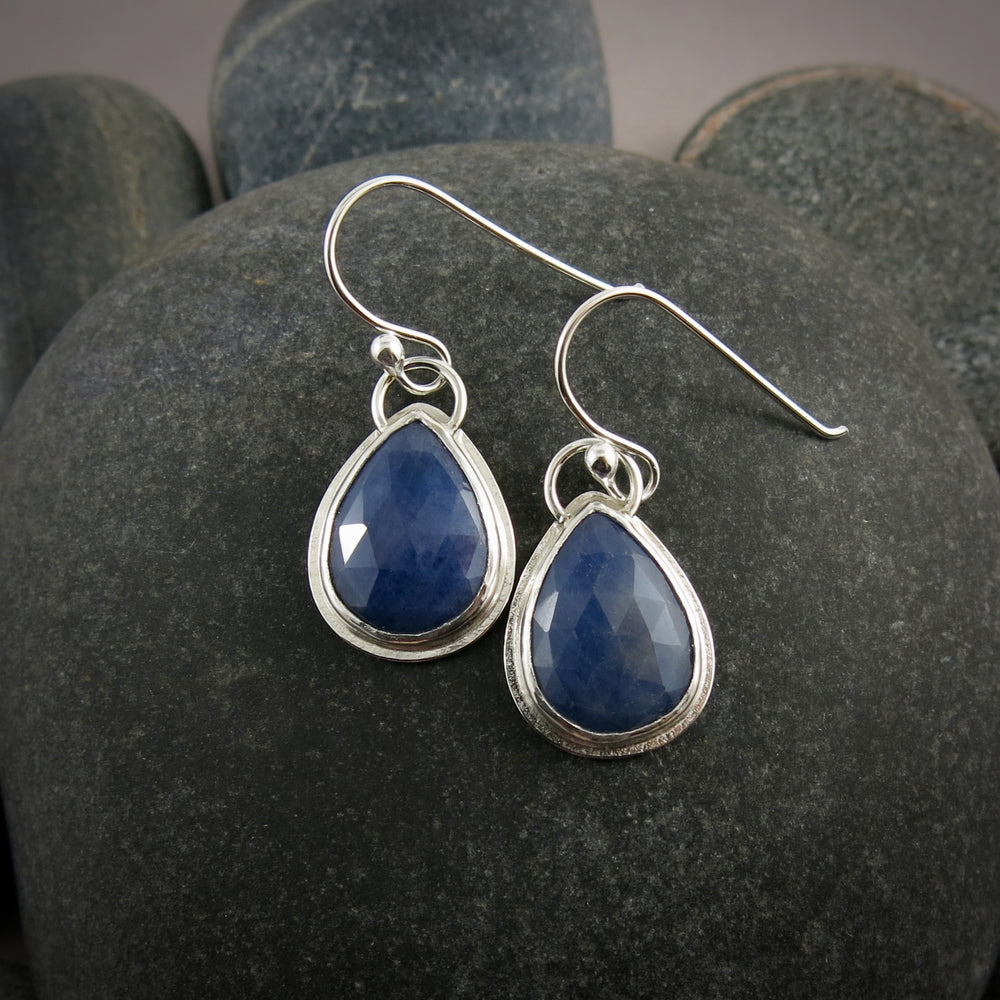 Blue Sapphire Teardrop Earrings • Sterling Silver