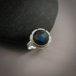 Rose-cut labradorite ring in sterling silver by Mikel Grant Jewellery