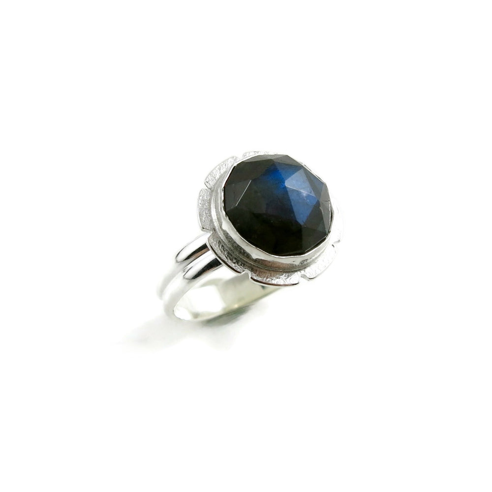 Rose-cut labradorite ring in sterling silver by Mikel Grant Jewellery