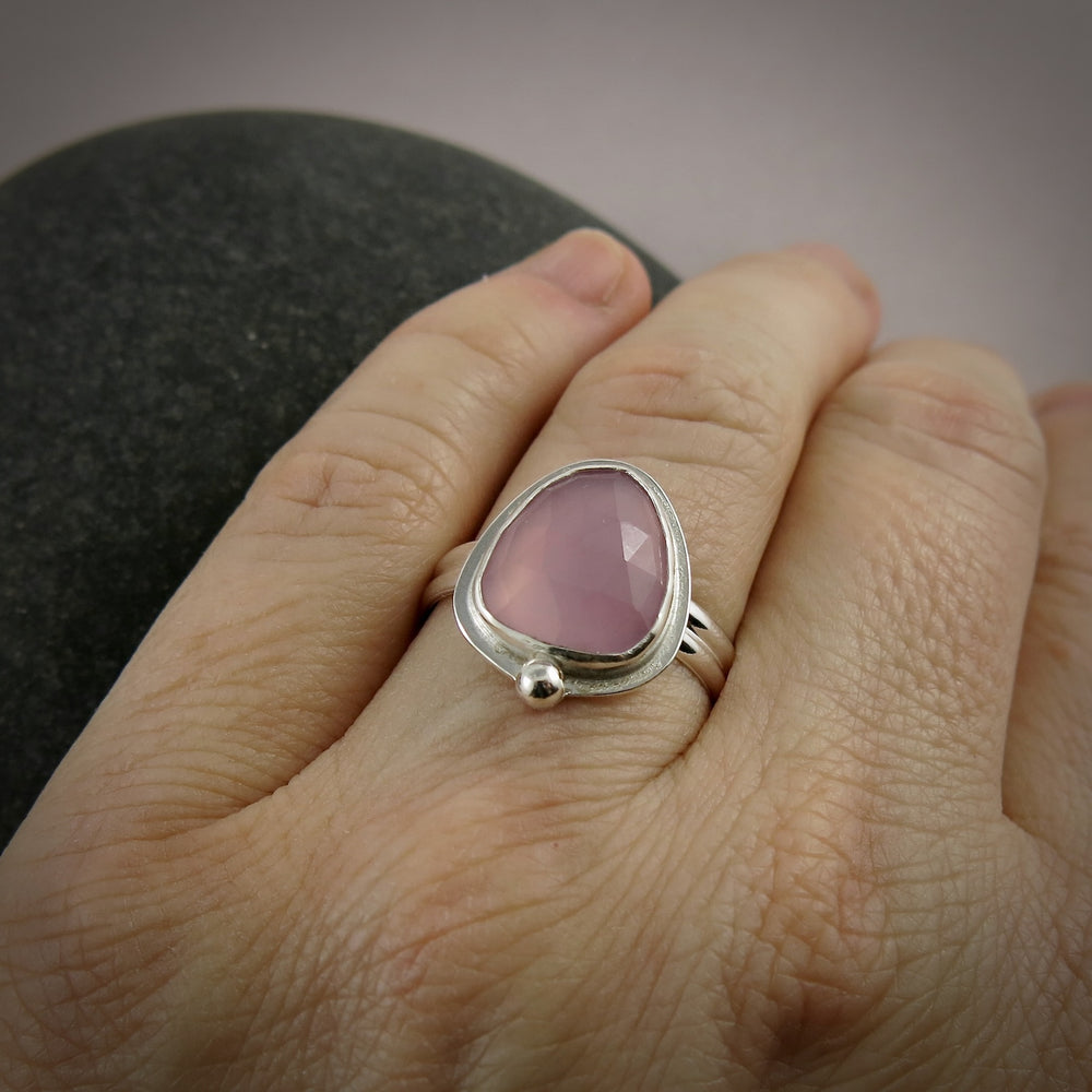 Rose-cut lavender chalcedony ring in sterling silver by Mikel Grant Jewellery.  Size 10.