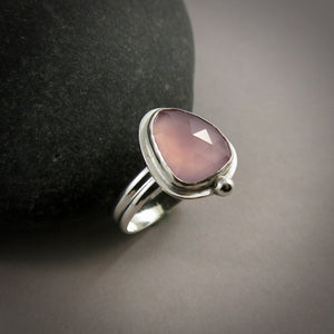 Rose-cut lavender chalcedony ring in sterling silver by Mikel Grant Jewellery.  Size 10.