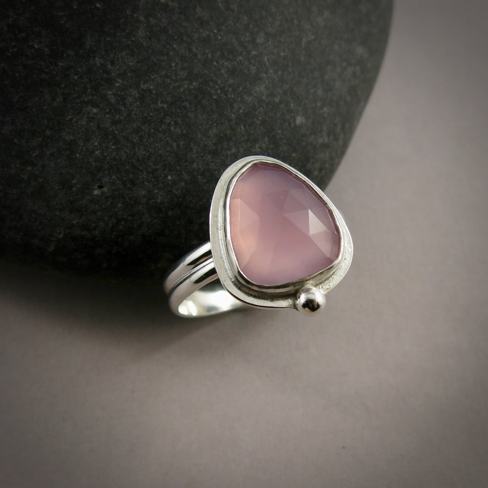 Rose-cut lavender chalcedony ring in sterling silver by Mikel Grant Jewellery.  Size 10.