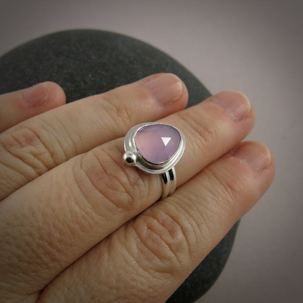 Rose-cut lavender chalcedony ring in sterling silver by Mikel Grant Jewellery