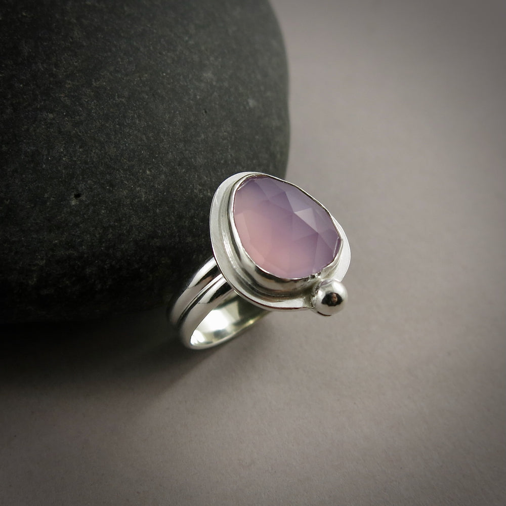 Rose-cut lavender chalcedony ring in sterling silver by Mikel Grant Jewellery