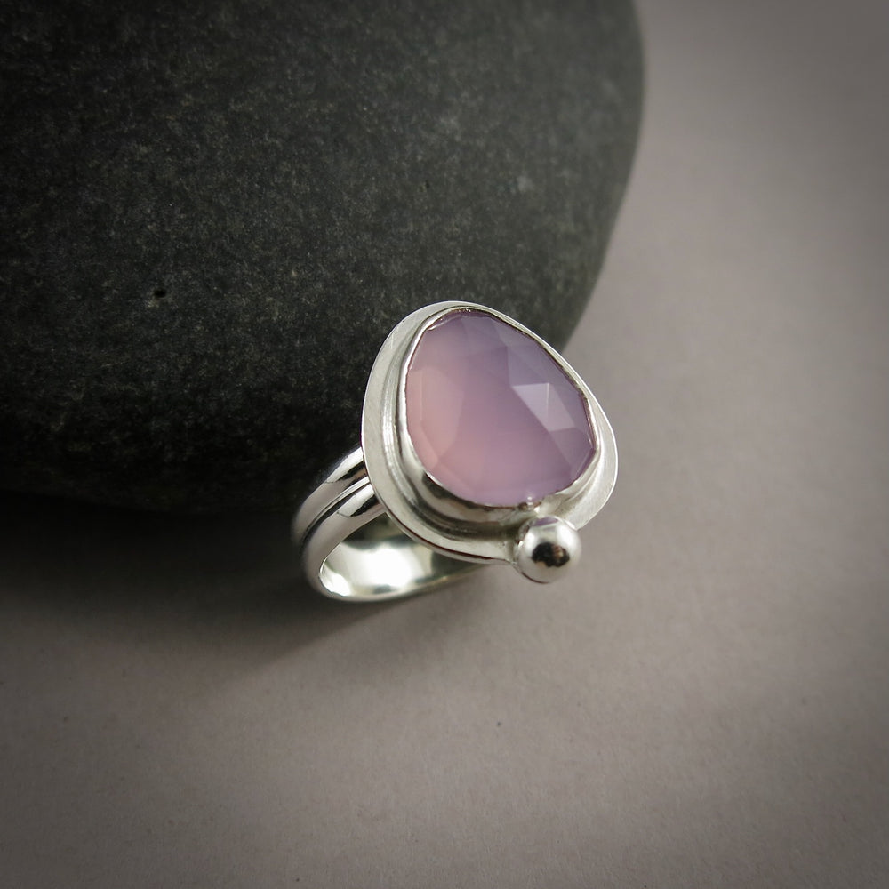 Rose-cut lavender chalcedony ring in sterling silver by Mikel Grant Jewellery