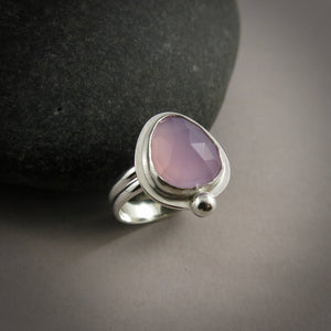 Rose-cut lavender chalcedony ring in sterling silver by Mikel Grant Jewellery