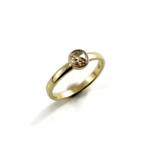 Rose-cut moissanite ring in 14K gold by Mikel Grant Jewellery. Alternative engagement or wedding band.